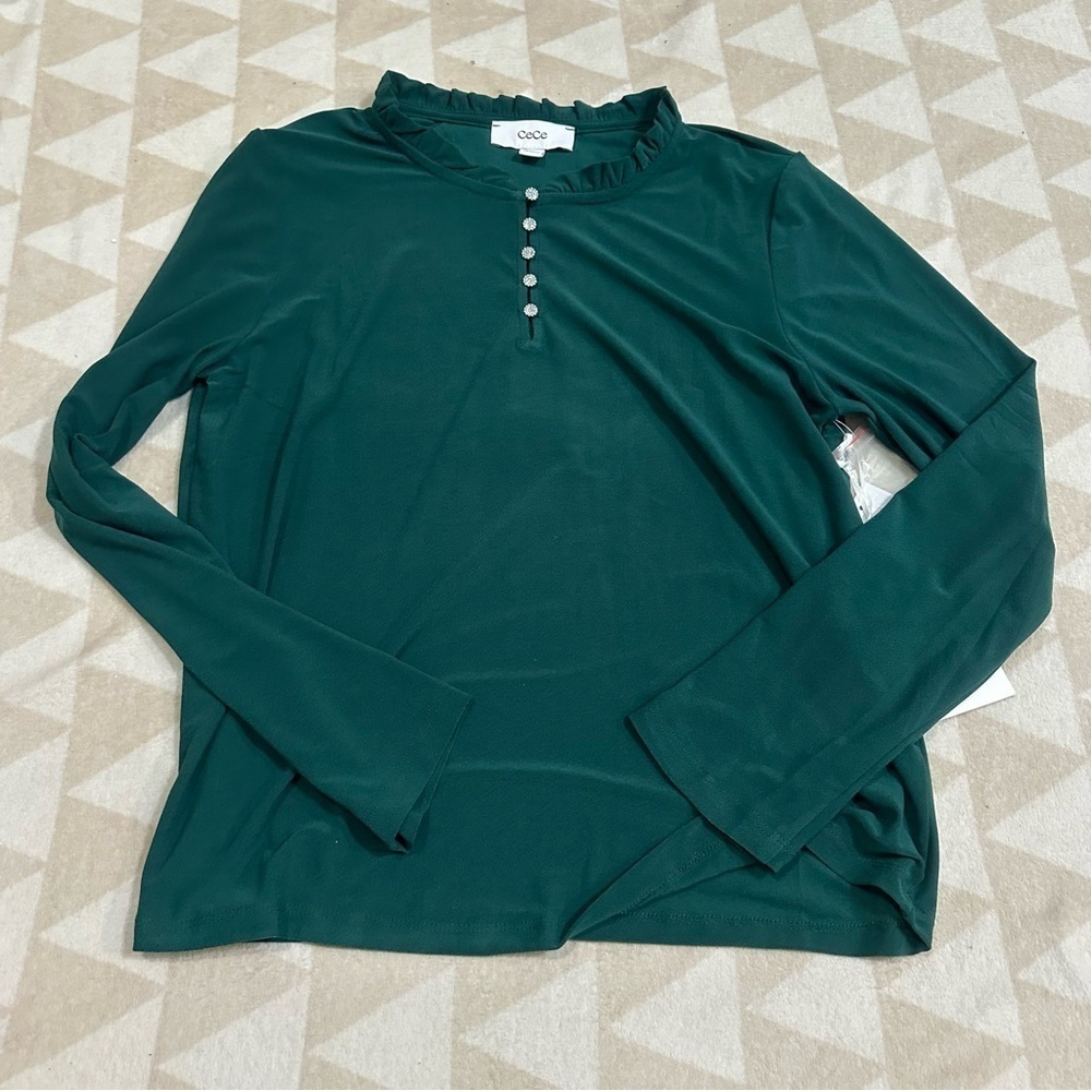 CeCe Women's Long Sleeve Rib Knit Half Placket Top